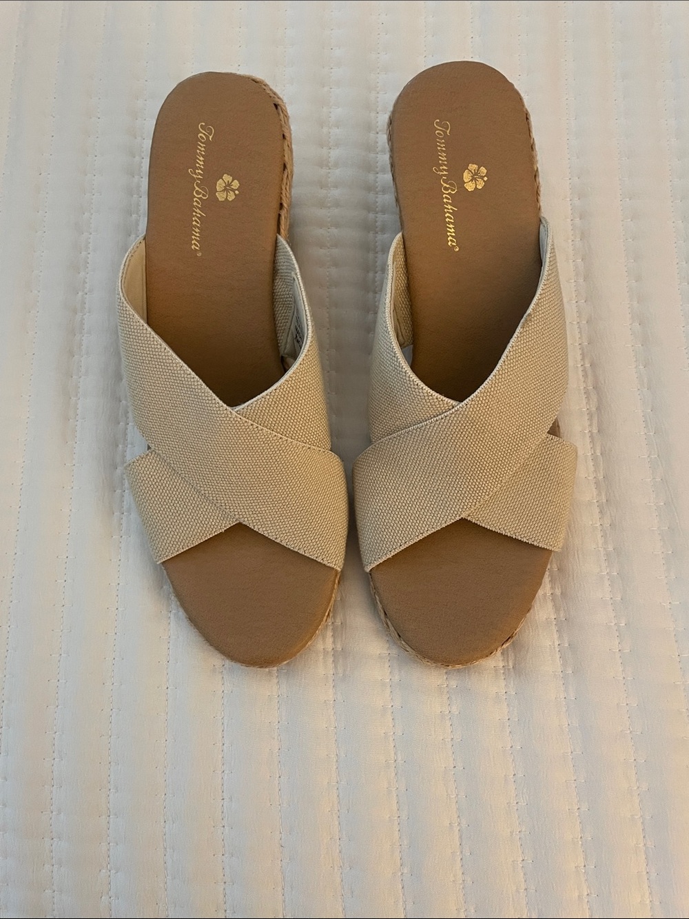 Tommy Bahama Beige Crossband Espadrille Slide Sandals